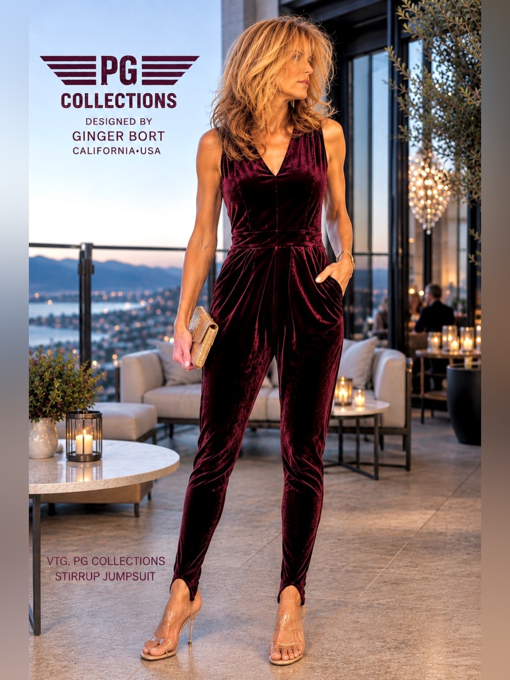VTG,PG Collections California Velvet,Evening Jumpsuit,Stretch Retro,EVC, Size 8